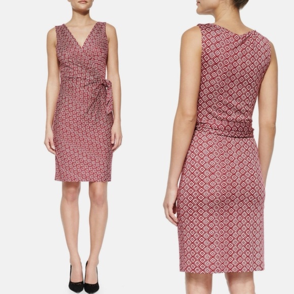 DIANE VON FURSTENBERG Bella 100% Silk Geometric Pattern Faux Wrap Mini Dress - Picture 1 of 9